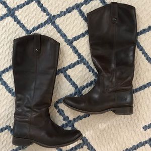 Frye Melissa Button Dk Brown Leather Riding Boots